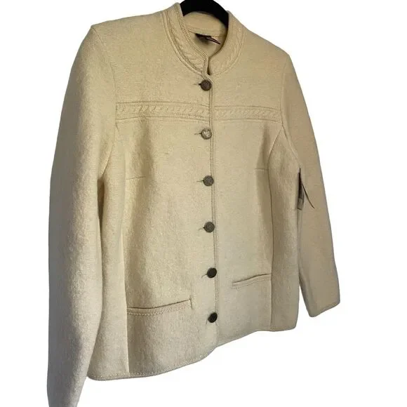 Giesswein Ladies M Cream Pure Wool Jacket Coat Timeless Classic‎ Quiet Luxury - Picture 3 of 12